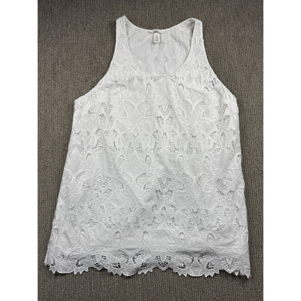 HM Womens XL Embroidered Crochet Lace Mini Dress Tunic Sleeveless Tank White